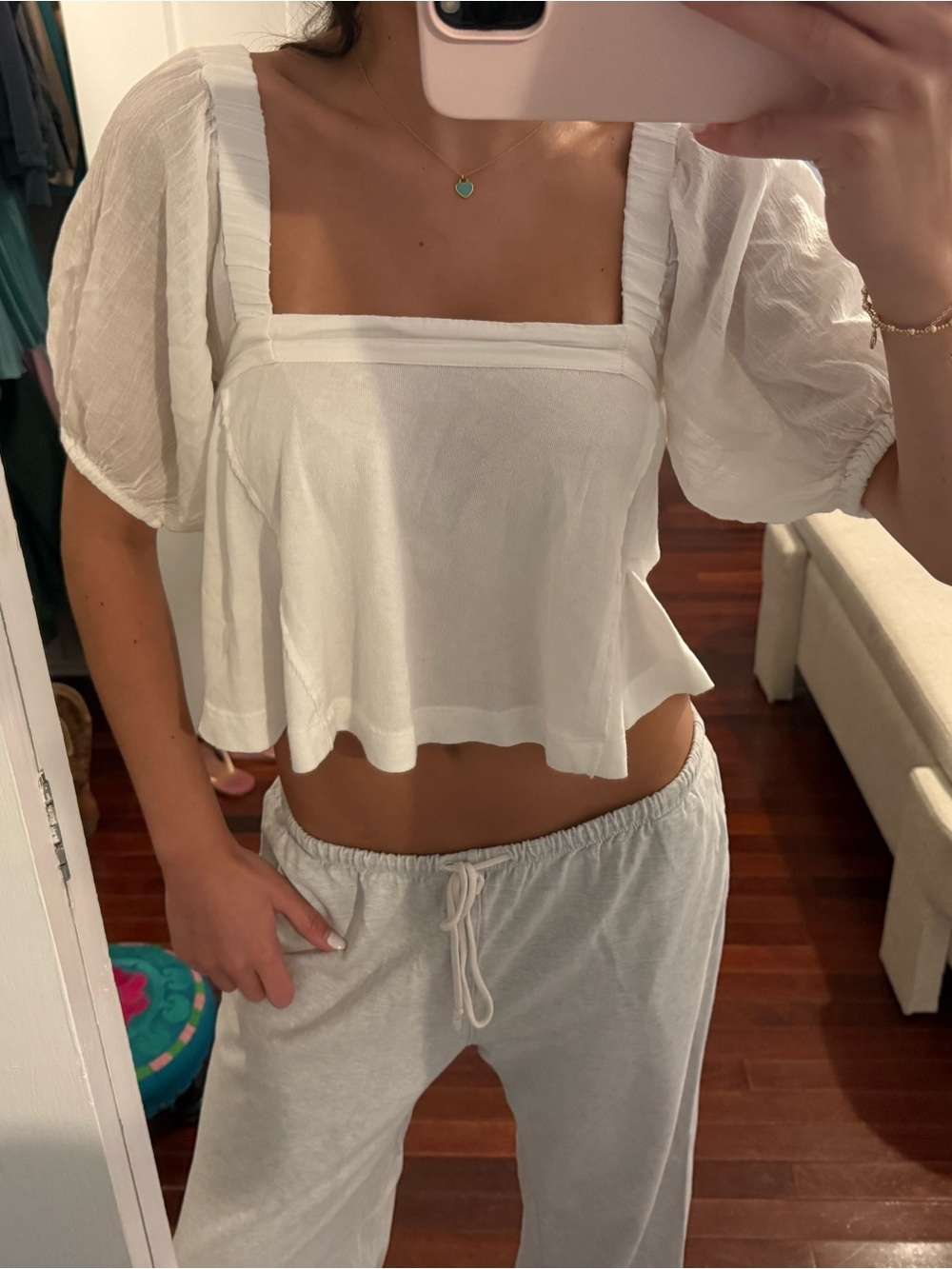 Urban Outfitters White Square-Neck Puff Sleeve Crop Top